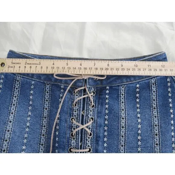 Wonderly Blue Denim Mini Skirt with Lace-Up Front - Picture 5 of 7